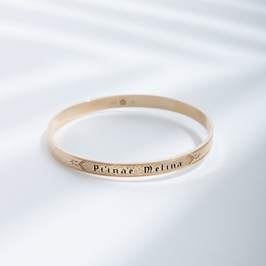 Hie Li’ili’i gold bangle bracelet with engraving